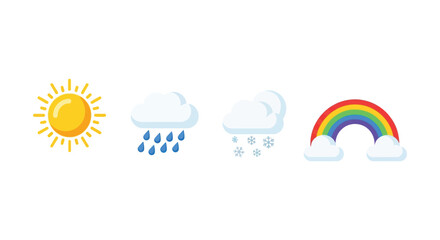 Obraz premium Illustrative weather icons depict sunshine rain clouds and a rainbow in a flat colorful silhouette high quality professional detailed modern elegant