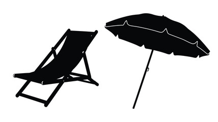 Beach chair and parasol depicted in a striking black silhouette © Hiron