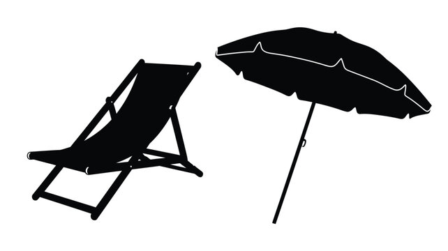 Beach chair and parasol depicted in a striking black silhouette