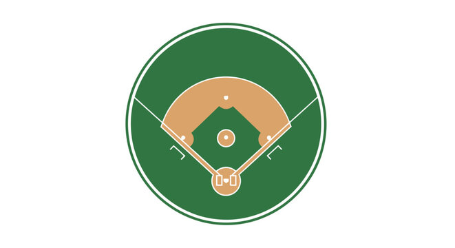 Circular baseball field diagram with a brown diamond and green outfield, on an isolated white background.