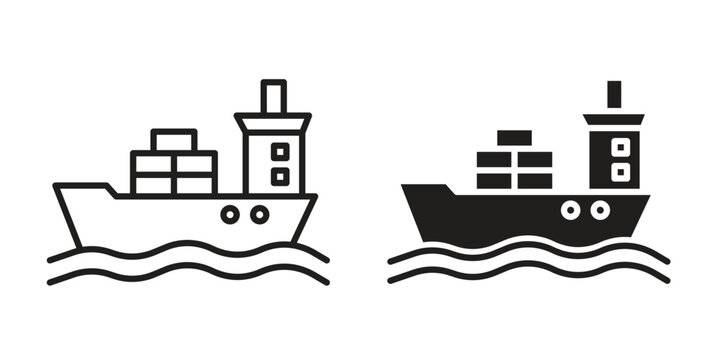 Logistic Ship icon design. Editable outlined stroke and solid symbols