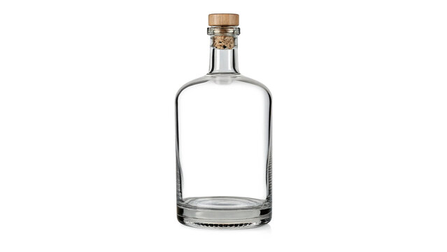 Clear glass bottle with cork stopper  isolated on transparent background cut out
