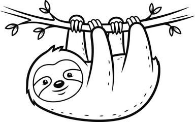 Fototapeta premium Cute Cartoon Sloth Hanging From A Branch