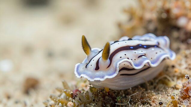 Chromodoris willani nudibranch crawling on the ocean floor