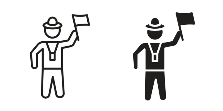 Tour guide icon design. Editable outlined stroke and solid symbols
