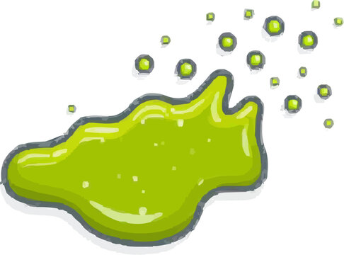 A vibrant green liquid splashes dynamically against a white background, creating a visually captivating scene with dynamic drips and particles