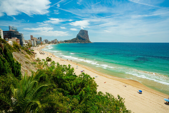 Calpe (Calp), Spain. Arenal Bol Beach view and Ifac rock