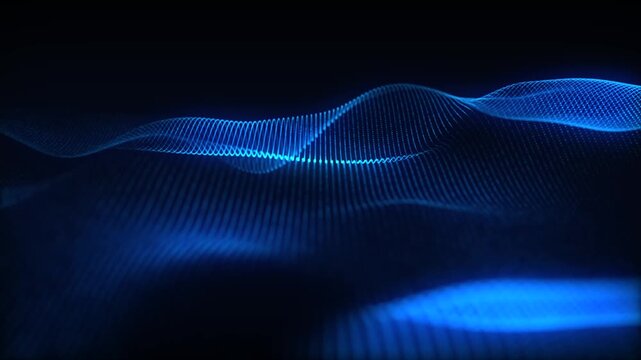 Blue digital waves pulse gently against a dark void