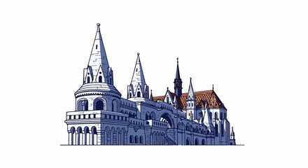 Fototapeta premium Ornate gothic structure with pointed spires, arched windows, and tiled roofs
