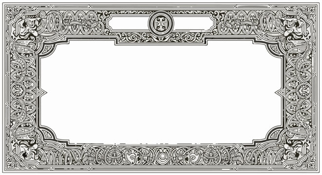 Ornate black and white rectangular border with intricate floral and knotwork designs