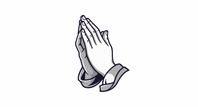 Monochrome illustration of hands pressed together in prayer