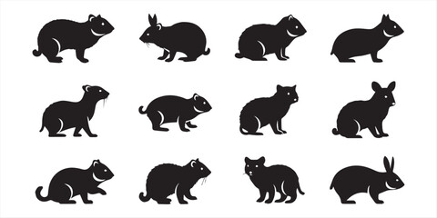Fototapeta premium Small mammals of northern lands vector silhouettes, wildlife, arctic animals, vector illustration, wildlife silhouettes, mammals collection, northern mammals, nature vector art