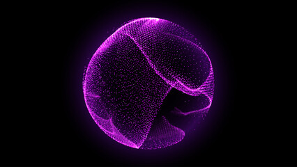 Purple Glowing Energy Orb. Particles 3D Sphere with Fluid Patterns. Vector Illustration. Abstract Technology Concept, Artificial Intelligence AI, Engineering, Big Data Concept. © ec0de