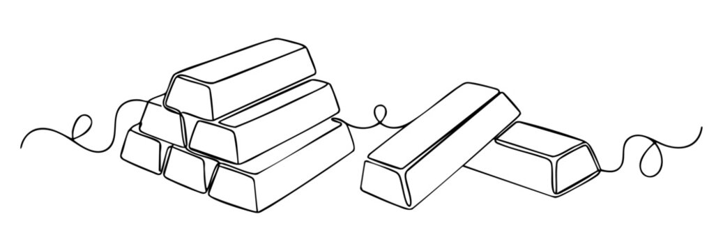 Continuous line drawing of stack of gold bars, representing wealth, investment and finance. vector illustration
