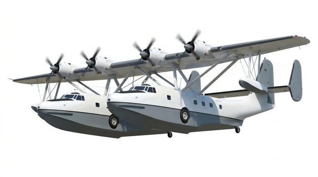 Vintage Flying Boat Aircraft Isolated White
