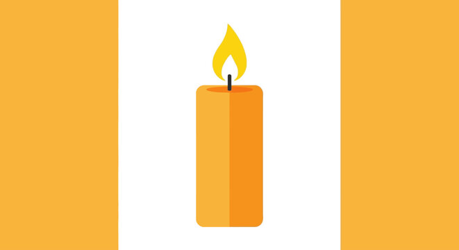 Burning orange candle with flame.