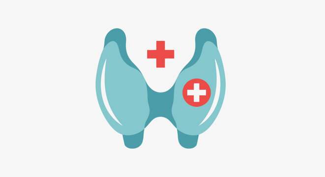 Thyroid gland with medical cross symbol.