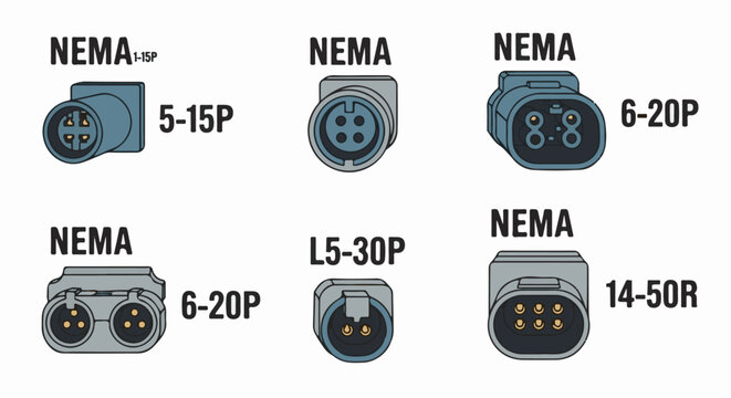 Illustrations of various electrical outlet and plug types