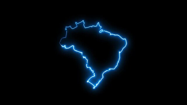 Blue neon outline map of Brazil on black background