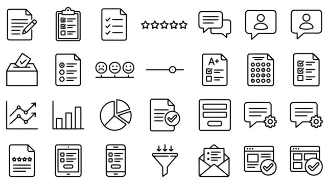 vector icon set in modern clean line style representing survey, opinion, feedback,