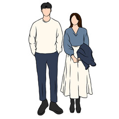 Fototapeta premium casual couple illustration in love with flat anime design. Valentine celebration boy and girl pose intimate