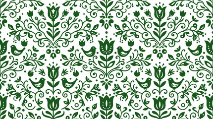 Intricate green botanical seamless pattern with leaves and vines for decorative design. © bohey
