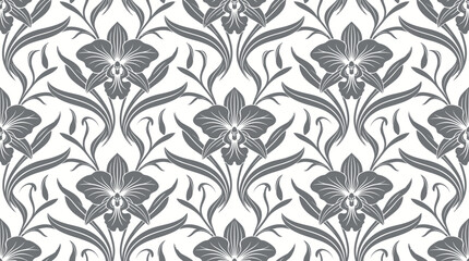 Obraz premium Intricate Black and White Damask Floral Pattern for Textiles and Wallpapers.