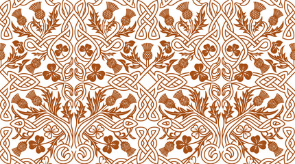 Intricate brown damask floral pattern with seamless repeat suitable for textiles and wallpaper design. © bohey