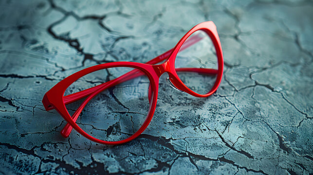 red glasses on cracked surface