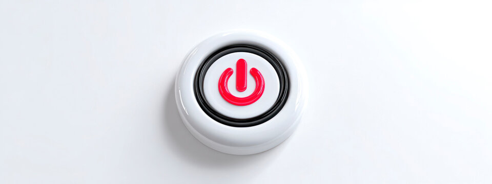 Minimal power button icon representing energy control, on off switch, electricity usage and technology systems. banner
