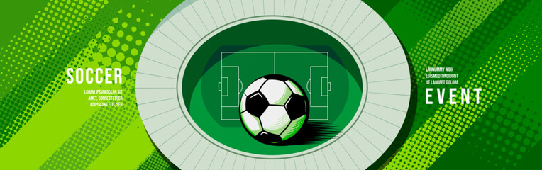Obraz premium Sports Event Banner with Soccer Ball and Abstract Stadium Design