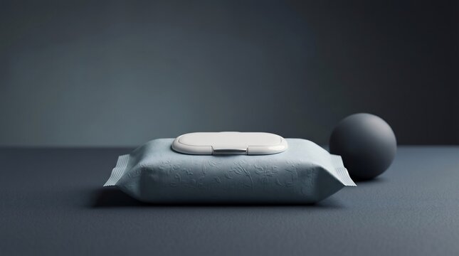 Minimalist product shot of a closed pack of wet wipes with a smooth lid