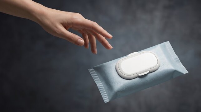 Minimalist product shot of a closed pack of wet wipes with a smooth lid