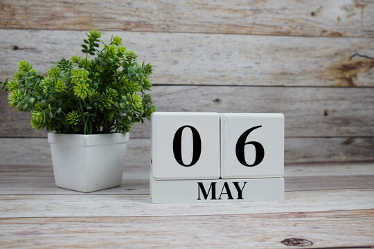 Wooden Calendar Showing the Date of May 6th. Day 6 of May month