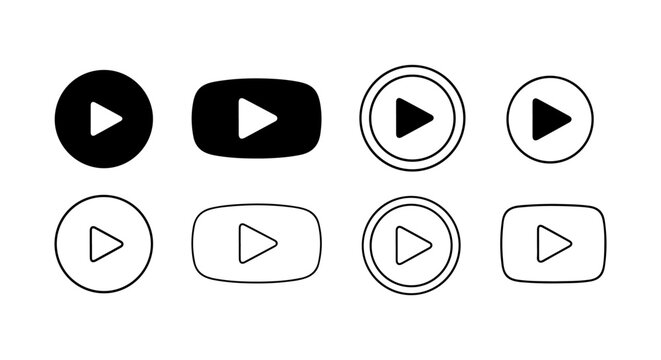 Set of Play Button Icons in Various Styles and Formats