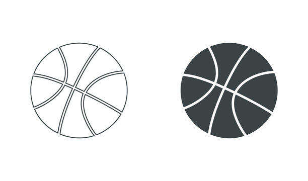 Detailed illustration of a basketball in two styles, outline and filled, isolated on white background for sports graphics.