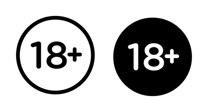 18 Plus icons set in black and blue colors on white background