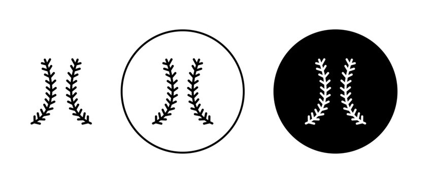 Baseball stitches icons set in black and blue colors on white background