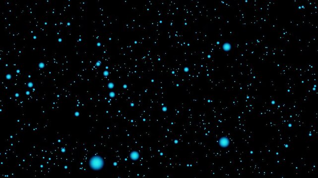 Thousands of Light Blue Particles Swirling on Black Background. Visualisation of Quantum Atoms Weakly Interacting.