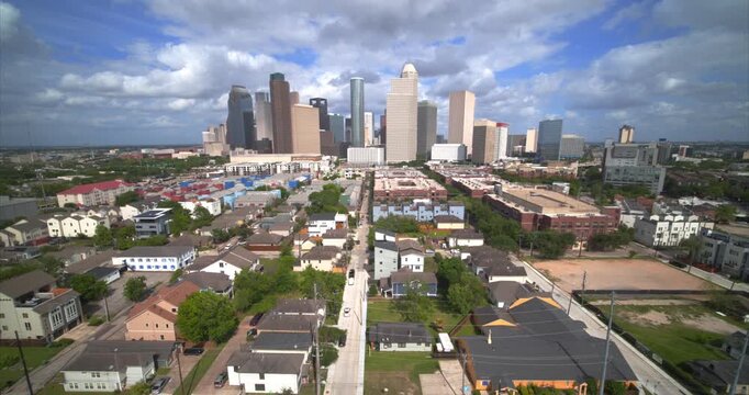Aerial View of Downtown Houston Texas Skyline from Midtown Urban Perspective