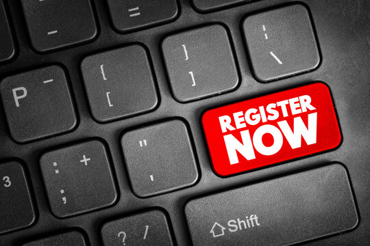 Register Now text button on keyboard, concept background