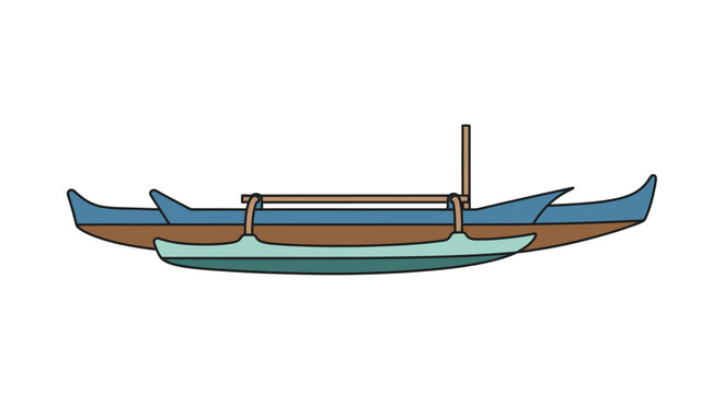 Traditional outrigger canoe or banca boat illustration isolated on white background