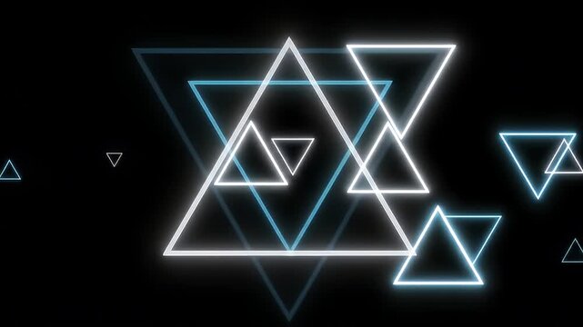 Abstract background with glowing geometric neon triangles on black