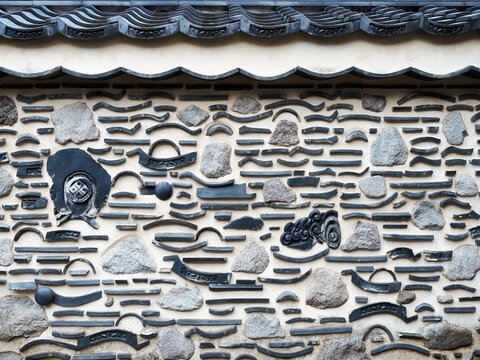 Japanese wall Tradition tiles and rock decorative element Art and craft background House details
