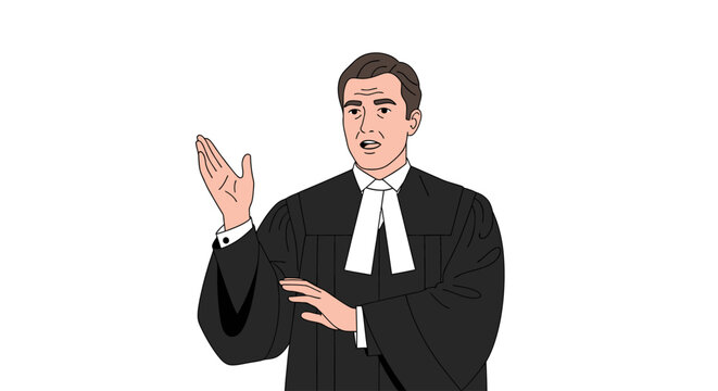 Lawyer speaking with gesture in a black robe