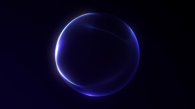 Bright navy blue glowing digital sphere soft plasma light edges deep black background, minimal futuristic orb smooth gradient illumination subtle energy waves, abstract technology loop animation, 4K 