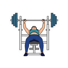 Fototapeta premium Woman doing bench press exercise with barbell on weight bench in gym, fitness workout