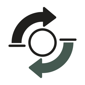 Two arrows forming a circular motion around a central circle icon