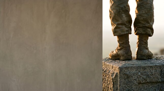 Close-up of Muddy Combat Boots on Stone | Military Service and Sacrifice Concept Background for Memorial Day