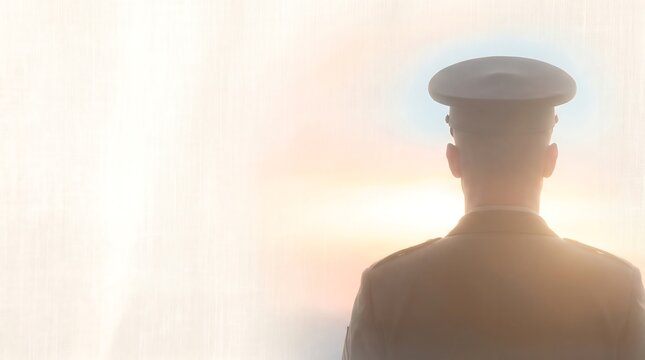 Military Officer Silhouette in High-Key Sunlight | Patriotic Tribute and Honor Concept Background for Memorial Day